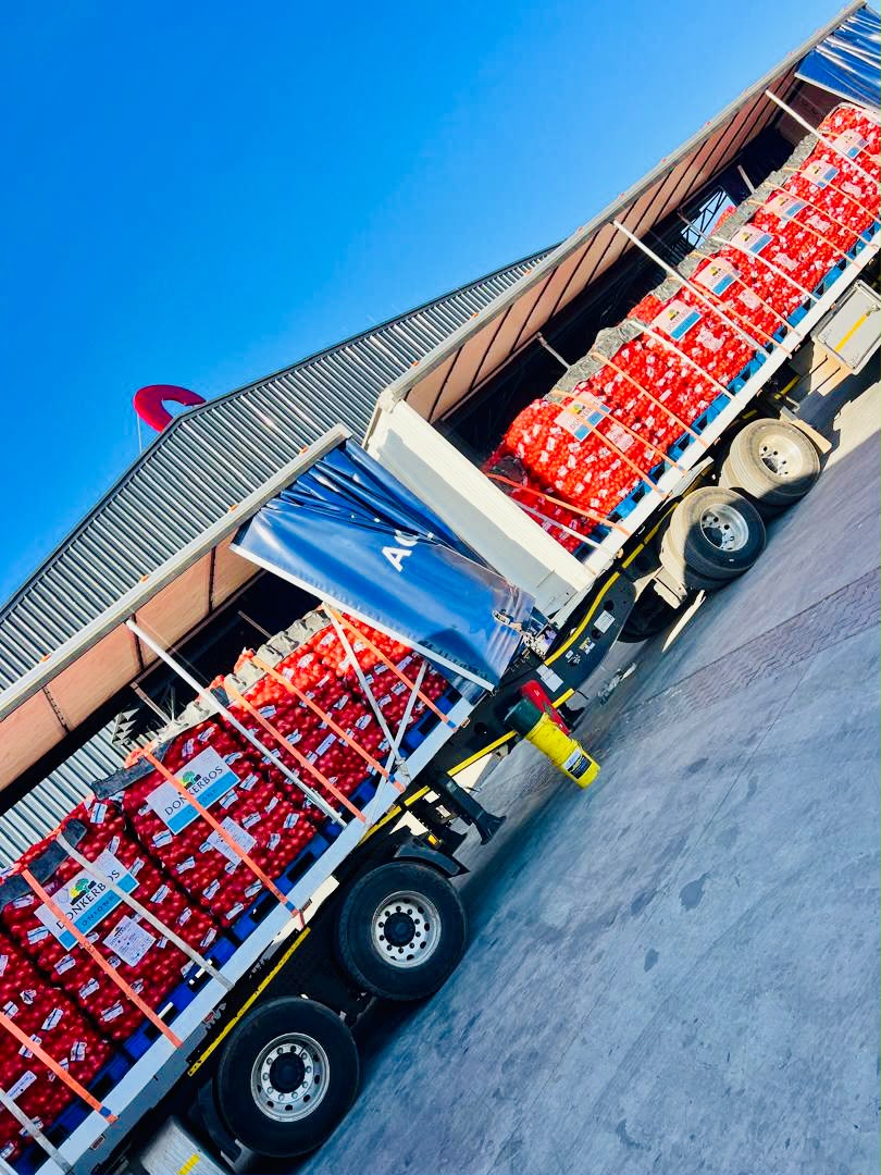 Truck loaded with bags of onions