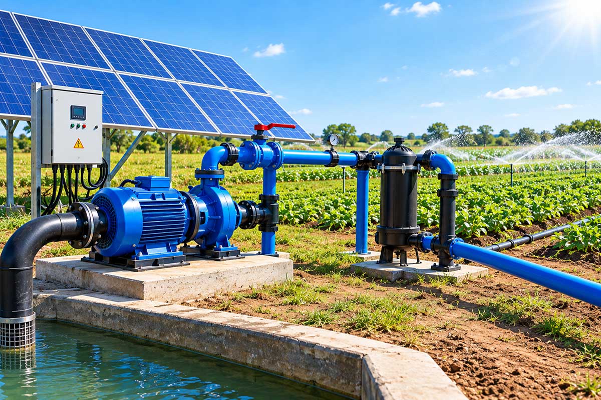 Solar panel powering a water pump